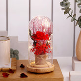 Archies Red Rose & Baby Breath Glass Dome