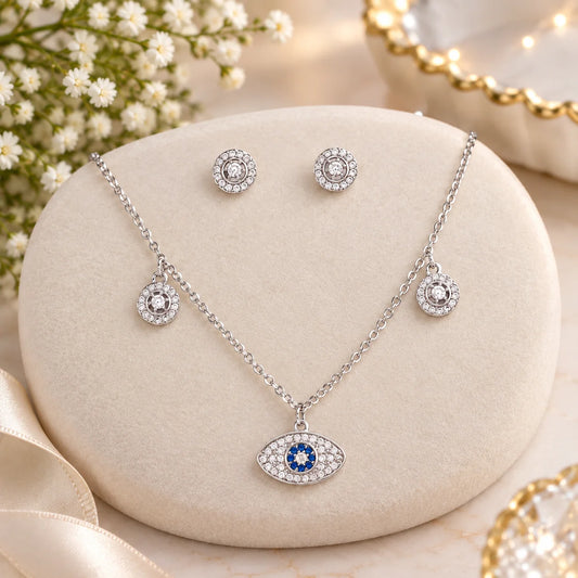 Silver Stones Choker With Earring