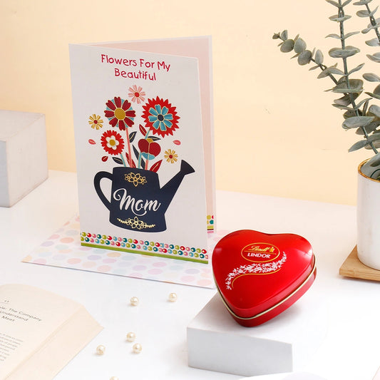 Flowers For My Beautiful Mom Mother's Day Greeting Card and Lindt Lindor Chocolate
