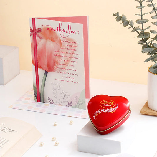 A Mother's Love Is Blessing Mother's Day Greeting Card and Lindt Lindor Chocolate