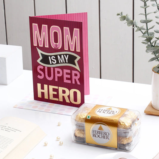 Mom Is My Superhero Mother's Day Greeting Card and Ferrero Rocher