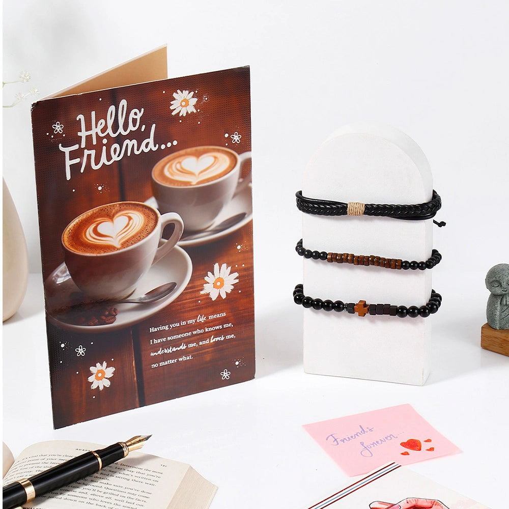 Archies Friendship Greeting Card & Wooden Cross Bracelet Set