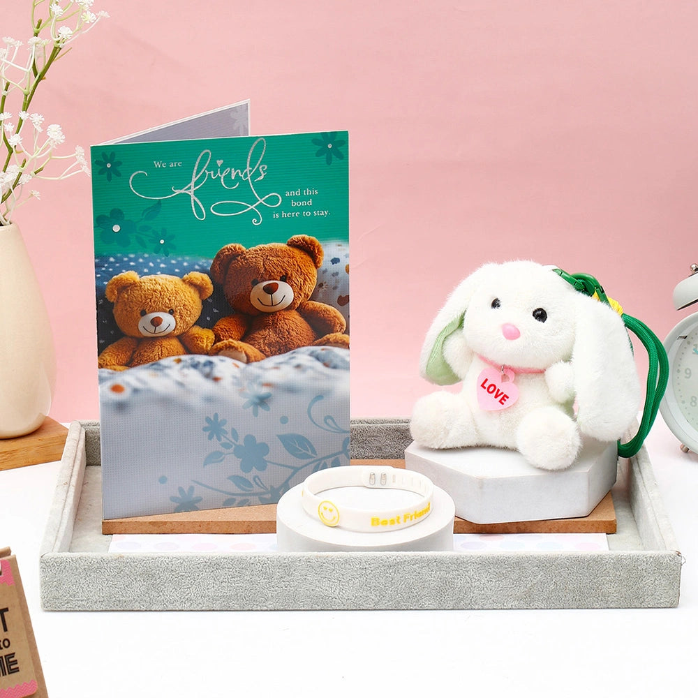 Archies 'We Are Friends' Greeting Card, Soft Toy Keychain & Bracelet Set