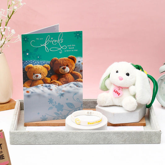 Archies 'We Are Friends' Greeting Card, Soft Toy Keychain & Bracelet Set