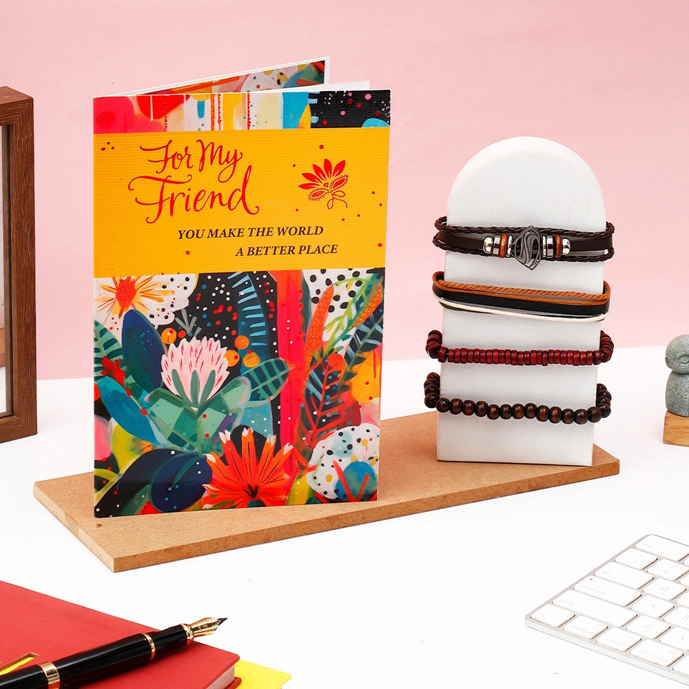 Archies Friendship Greeting Card & Brown Beaded Bracelet Set