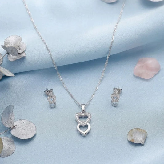 Twin Hearts Pendant with Earring Set