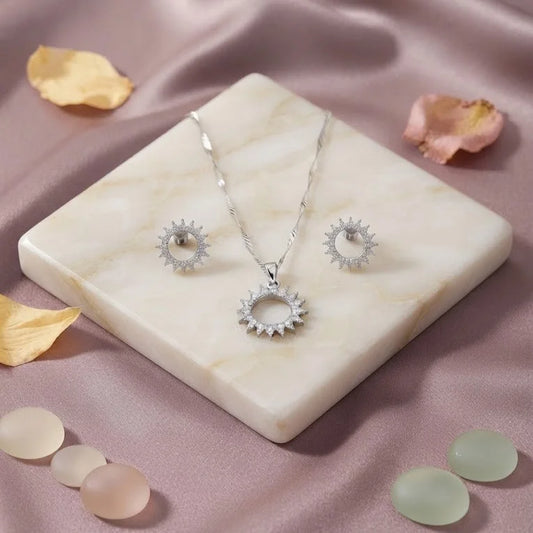 Sun Ring Pendant with Earring Set
