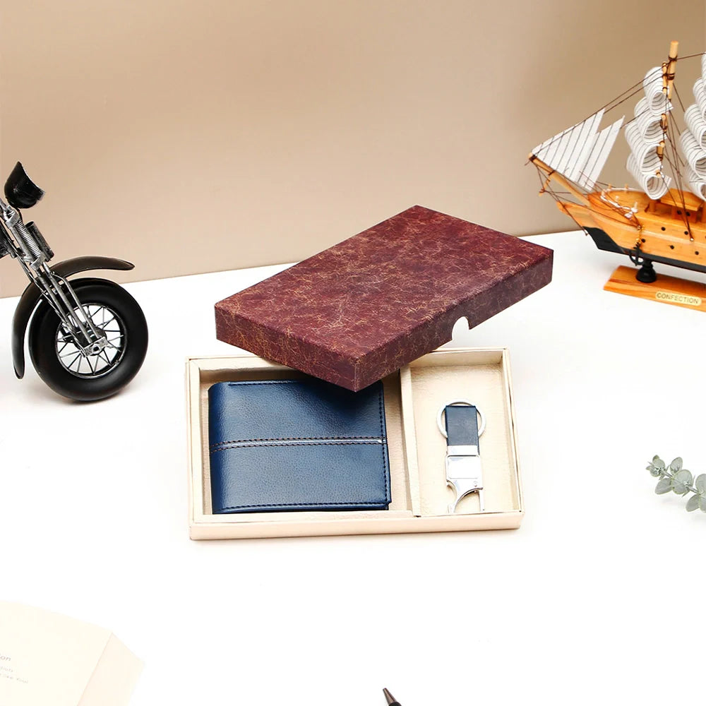 Navy Blue Wallet with Keychain Gift Set