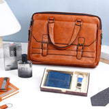 Brown Leather Laptop Bag With Blue Wallet Set And Black Diamond Perfume
