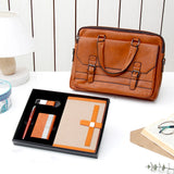 Brown Leather Laptop Bag With Notebook Set