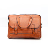 Tan Brown Leather Buckle Laptop Bag