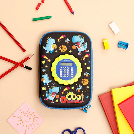 Black Dinosaur Calculator Zipper Pencil Case