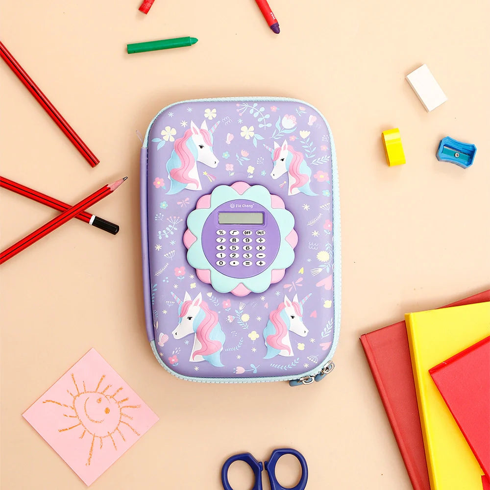 Purple Unicorn Calculator Pencil Case