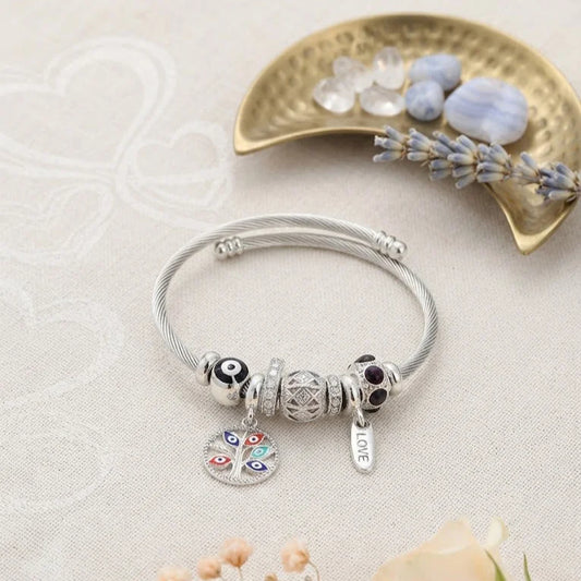 Mystic Evil Eye Charms Silver Bracelet