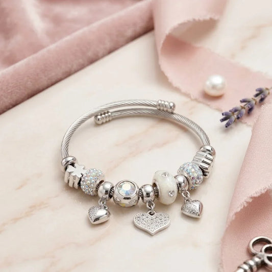 Hearts Charms Silver Bracelet