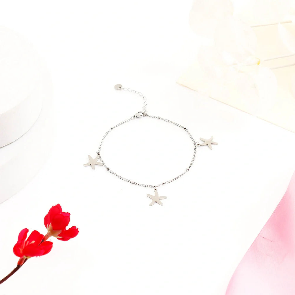 Starfish Silver Charm Anklet