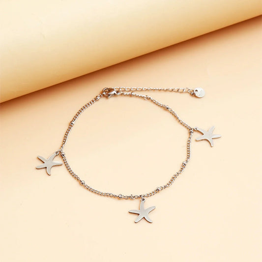 Starfish Silver Charm Anklet