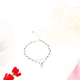 Black Beads Silver Charm Anklet