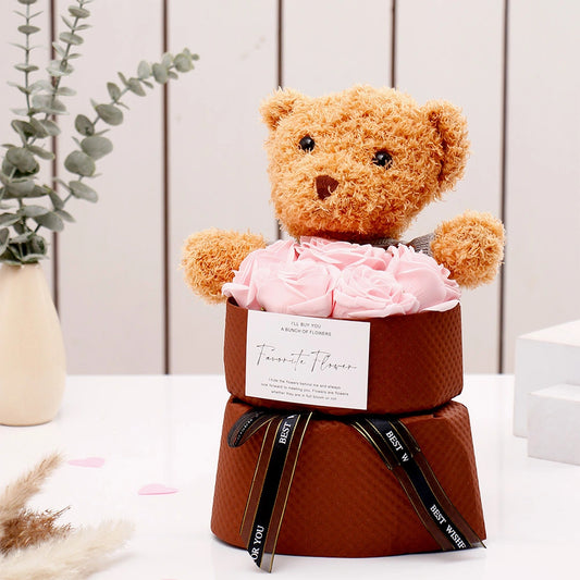 Pink Rose & Teddy Bear Box