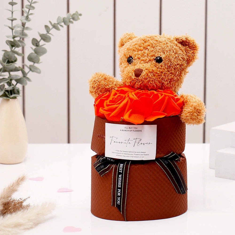 Orange Rose & Teddy Bear Box
