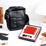 Black Leather Sling Bag With Brown Wallet Set