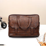 Vintage Brown Leather Buckle Laptop Bag