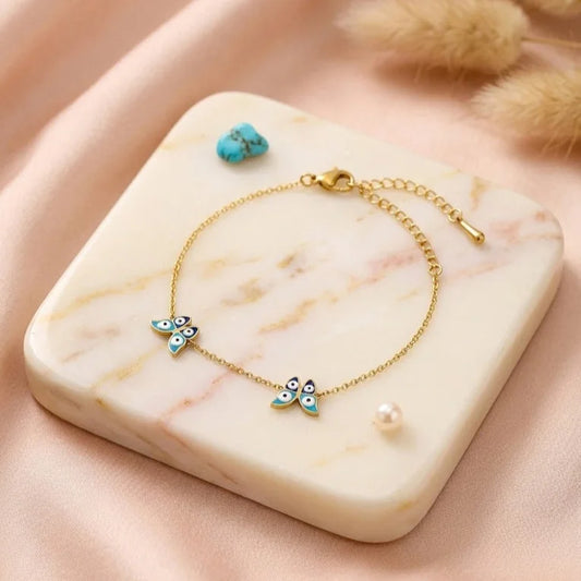 Evil Eye Butterfly Golden Bracelet