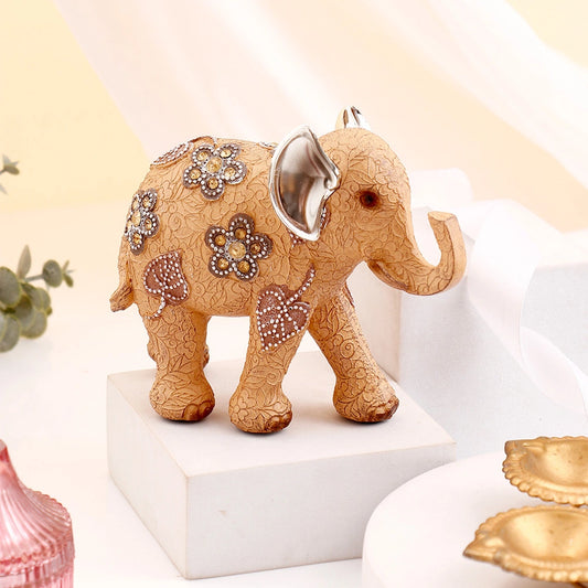 Large Floral Elephant with Gold Gems & Silver Ears Showpiece