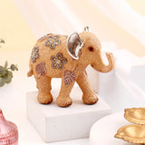 Large Floral Elephant with Gold Gems & Silver Ears Showpiece