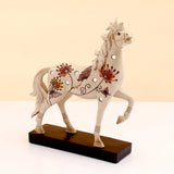 White Floral Horse Statue on Black Base Showpiece