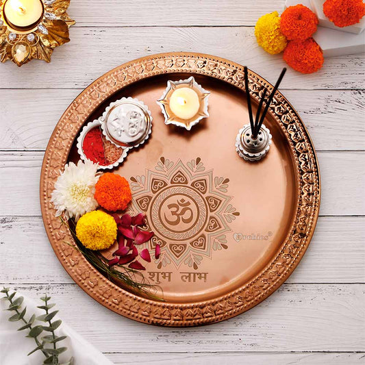 Om Shubh Laabh Copper Pooja Thali Set