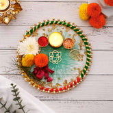 Divine Ganesha Green Designer Pooja Thali