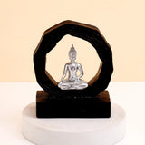 Silver Buddha in Dark Wooden Ring Frame Showpiece