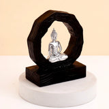 Silver Buddha in Dark Wooden Ring Frame Showpiece