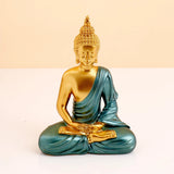 Gold & Teal Buddha on Crescent Leaf Stand Showpiece