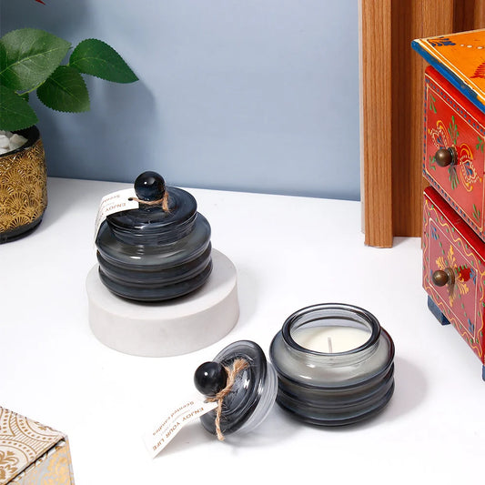 Pack Of 2 Scented Candle in Black Ribbed Glass Jar