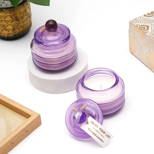 Pack Of 2 Scented Candle in Purple Ribbed Glass Jar