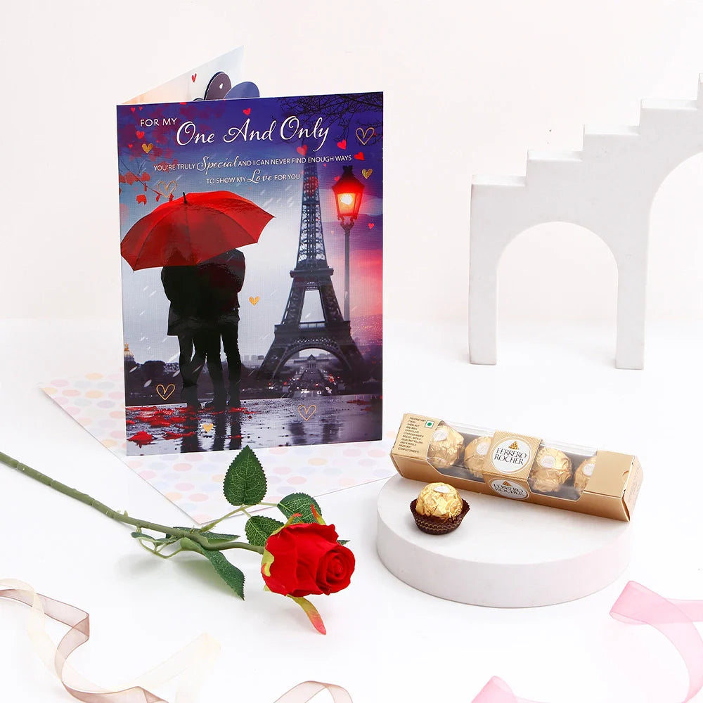 For My One and Only Love Greeting Card With Rose and Chocolates