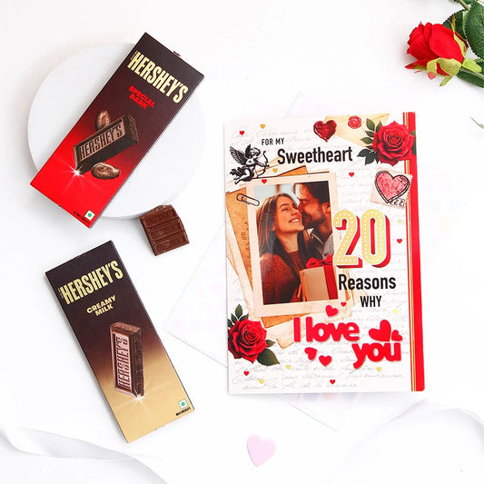 Hersheys Chocolate With For My Sweet Heart 20 Reasons Why Greeting Card and Envelope