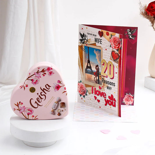 Geisha Chocolate With My Dear Wife 20 Reasons Why Greeting Card and Envelope