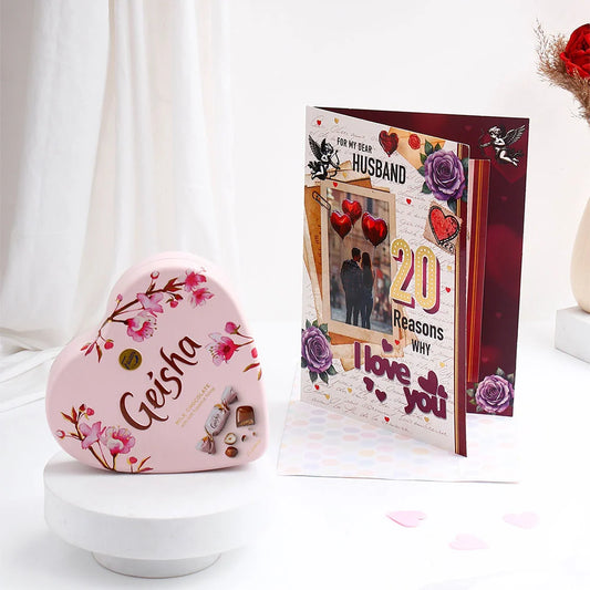 Geisha Chocolate With My Dear Husband 20 Reasons Why Greeting Card and Envelope