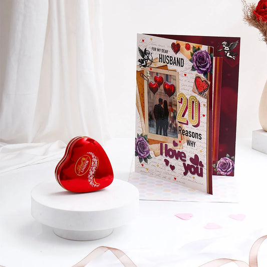 Lindt Chocolate With My Dear Husband 20 Reasons Why Greeting Card and Envelope