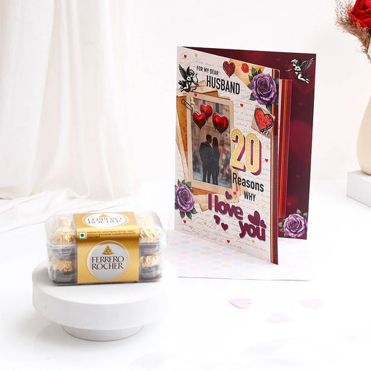Ferrero Rocher With My Dear Husband 20 Reasons Why Greeting Card and Envelope