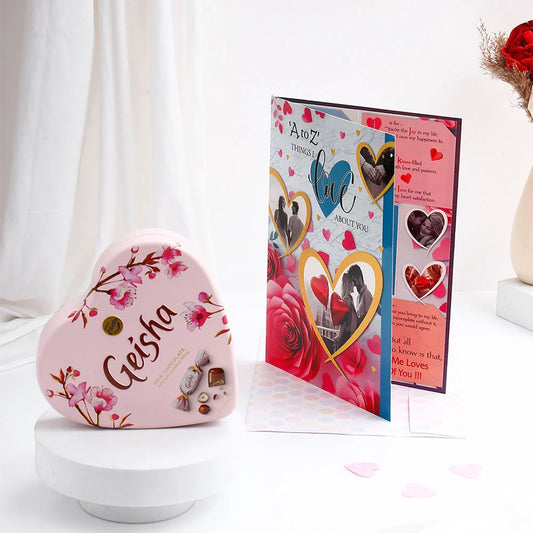 Geisha Chocolate With A to Z Things I Love About You Greeting Card and Envelope