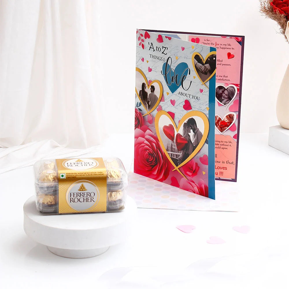 Ferrero Rocher With A to Z Things I Love About You Greeting Card and Envelope