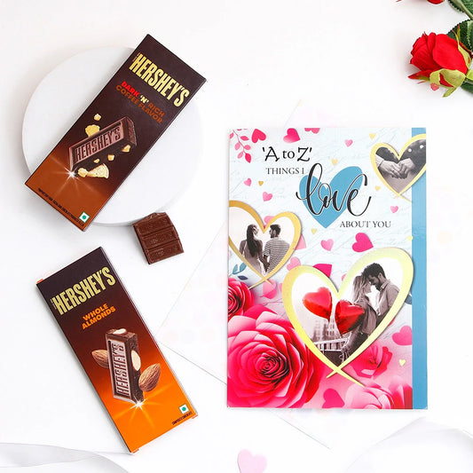 Hersheys Chocolate With A to Z Things I Love About You Greeting Card and Envelope