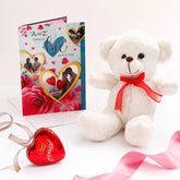 White Teddy Bear with Lindt Chocolate and Greeting Card