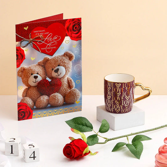 Romantic Greeting Card With Love Mug and Rose