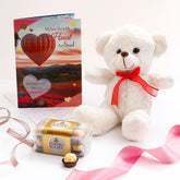 White Teddy Bear with Chocolate and Greeting Card