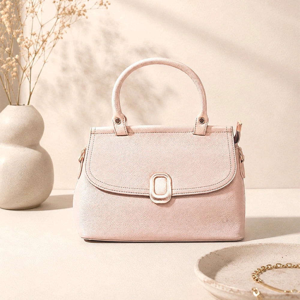 Beige Oval-Clasp Handbag